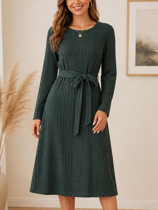 Ekouaer Dresses & Skirts - Ekouaer Ribbed Knit Belted Midi Dress – Forest Green (Size M)